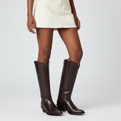 Tuhoomall Western Style Knee-High Boots, Embroidered Vegan Leather, 5.5cm Chunky Heel, Fashion Casual for All Seasons