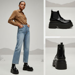 Tuhoomall Fashionable Women's Loafers Ankle Boots With 6cm Thick Sole For Everyday Use Stylish Waterproof Design In Solid Color