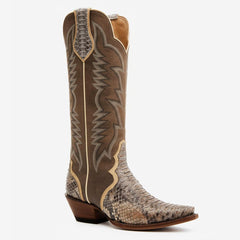 Tuhoomall Western Style Knee-High Women's Boots, Comfortable Snip Toe, Embroidered Snake PU, Ideal for Travel, Casual, Parties, All-Season Wear