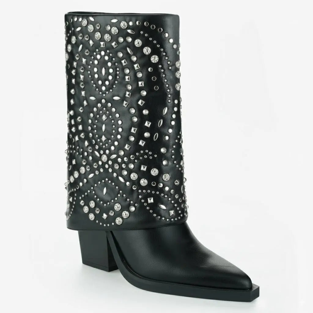 Tuhoomall Ankle Boots for Women, Stylish and Comfortable, Perfect for Parties and Casual Outings, Studded Design with Metal Buckle, 10cm Chunky Heel Tuhoomall