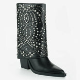 Tuhoomall Ankle Boots for Women, Stylish and Comfortable, Perfect for Parties and Casual Outings, Studded Design with Metal Buckle, 10cm Chunky Heel Tuhoomall