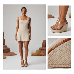 Tuhoomall Womens Wedge Sandals Summer Casual Slip-On Non-Slip Espadrille Style 12cm Platform