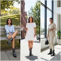 Tuhoomall Western Ankle Booties, Chunky Heel, Snip-Toe, Studded & Embroidered, All-Season Wear for Parties and Performances