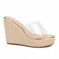 Tuhoomall Wedge Sandals For Women, Summer 10cm Heel, Slip-On Design, Fashionable Solid Color, Ethnic Style