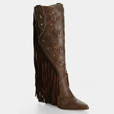 Tuhoomall Western Cowboy Knee-High Boot for Women, Comfortable Chunky Heel with Fringe, Star and Studded Design - Perfect for Fashion and Outdoor Events Tuhoomall
