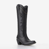 Tuhoomall Western Cowgirl Mid Calf Boots, Floral Embroidery, Chunky Heel, Comfortable Slip-On Style for Casual Fashion