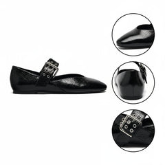 Tuhoomall Comfortable Flat Shoes with Adjustable Buckle, Casual Office Wear, Stylish Solid Color for Spring Summer