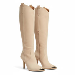 Tuhoomall Stylish High Heel Ankle Boots with Zipper, 10cm Stiletto, Rubber Sole, Metallic Shine, Denim Finish for Fashion, Casual, Office