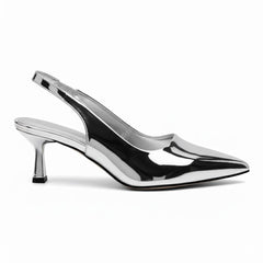 Tuhoomall Comfortable Kitten Heel Slip-On Shoes, Metallic Finish, Fashionable for Work and Travel, Made with Genuine Leather, Perfect for Spring and Summer Tuhoomall