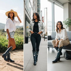 Tuhoomall Western Knee High Boots With Rubber Sole, 5cm Chunky Heel, Embroidered Sweet Pink Hearts For Casual Fashion All Year Round