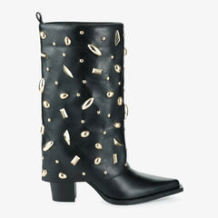 Tuhoomall Desert Style Chunky Heel Ankle Boots for Women, Studded Design, Perfect for Parties and Casual Events Tuhoomall