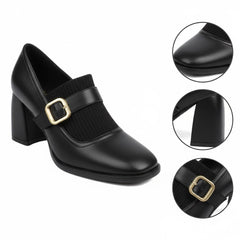 Tuhoomall Mary Jane High Heel Loafers for Women, 7.5 cm Chunky Heel, All-Season Fashion, Pure Leather, Comfortable Slip-On Design Tuhoomall
