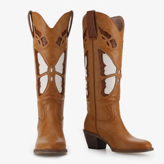 Tuhoomall Western Cowgirl Boots for Women, Retro Chunky Heel, Animal Print Inlay, Slip-On Mid-Calf Style for Casual Everyday Wear Tuhoomall