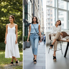 Tuhoomall Waterproof Wedge Sandals for Women, Ethnic Style, Slip-On, Casual Fashion, Rubber Sole, Suede-Like Upper, Perfect for Stylish Outings