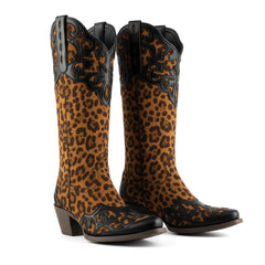 Tuhoomall Western Cowboy Women's Boots, Stylish Animal Print, Chunky Heel, Comfortable Faux Suede, Versatile for Casual or Party Wear