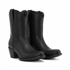 Tuhoomall Western Ankle Booties for Women, Slip-On Chunky Heels with Snip-Toe, Solid Color Design for Outdoor Fashion and Travel