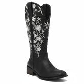 Tuhoomall Comfortable Western Boots for Women - Floral Embroidered Design, Slip-On Style, Outdoor Fashion - Perfect for Everyday Wear Tuhoomall