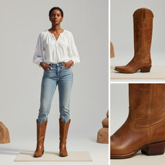 Tuhoomall Western Knee-High Boots for Women, Chunky Heel, Slip-On, Solid Color, Perfect for Parties and Outdoor Events