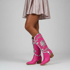 Tuhoomall Pink Rhinestone Pointed Toe Ankle Boots for Parties and Performances, Chunky Heel Fashion Footwear for Casual and Night Out