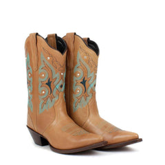 Tuhoomall Western Ankle Boots with Rhinestone Details, Faux Leather Lining, 2.36โ Heel, Embroidered Design for Casual and Performance Events