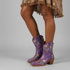 Tuhoomall Stylish Western Ankle Boots with Floral Embroidery, Rubber Sole, Chunky 5cm Heel for Classic and Casual Looks
