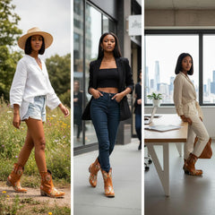 Tuhoomall Stylish Western Ankle Boots with Floral Embroidery, Rubber Sole, Chunky 5cm Heel for Classic and Casual Looks