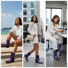 Tuhoomall Western Style Ankle Boots For Women, Vintage Plain Leather, Low Heel, Casual Chic, All-Season Fashion, Unique Embroidery Design