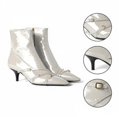 Tuhoomall Fashion Ankle Boots for Women, Comfortable Pointed Toe, Cat Heel with Hardware Buckles, Ideal for Parties and Daily Wear, Casual All-Season Style