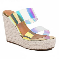 Tuhoomall Comfortable Platform Wedge Sandals for Women - 10.5cm Heel, Open-Toe Design, Fashionable Summer Style with PVC and Rubber Materials