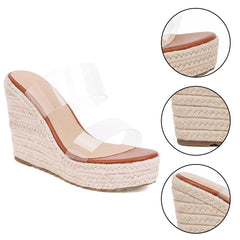 Tuhoomall Comfortable Platform Wedge Sandals for Women - 10.5cm Heel, Open-Toe Design, Fashionable Summer Style with PVC and Rubber Materials