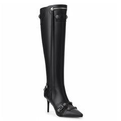 Tuhoomall Comfortable Knee-High Fashion Boots with Zip and Studded Design, 10cm High Heel for Parties, Weddings, and Everyday Stylish Looks