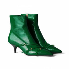 Tuhoomall Fashion Ankle Boots for Women, Comfortable Pointed Toe, Cat Heel with Hardware Buckles, Ideal for Parties and Daily Wear, Casual All-Season Style