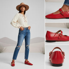 Tuhoomall Comfortable Flat Shoes For Women, Classic Office Style, Adjustable Buckle, Solid Color Design, Perfect For Spring And Summer