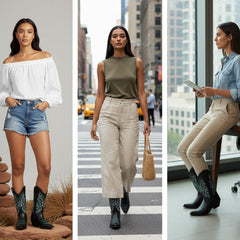 Tuhoomall Western Ankle Boots with Rhinestone Details, Faux Leather Lining, 2.36โ Heel, Embroidered Design for Casual and Performance Events