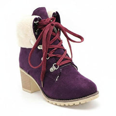 Tuhoomall Fashion Casual Ankle Boots for Women, Classic Street Style, Round Toe, Mid Heel, Lace-Up, Solid Color, Perfect for Winter Wear