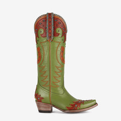 Tuhoomall Western Knee-High Boots for Women, Comfortable Chunky Heel, Floral Embroidery, Casual Outdoor Style Tuhoomall