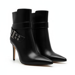 Tuhoomall Fashion Ankle Boots for Women with Cross Strap Design, Stiletto Heel, Studded Detail, Perfect for Casual and Office Wear