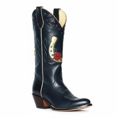 Tuhoomall Western Cowgirl Boots, Mid Calf Chunky Heel Slip-On, Floral Star Pattern, Comfortable Short Boots for Fashion Casual Lifestyle Tuhoomall