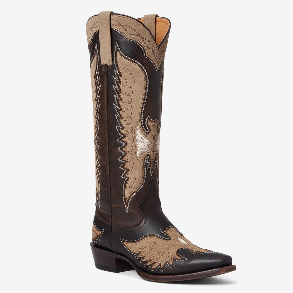 Tuhoomall Retro Western Knee-High Boots for Women, Suede Leather, Animal Print, Easy Slip-On, Casual Vintage Style Tuhoomall
