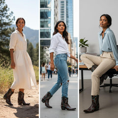 Tuhoomall Fashion Western Ankle Boots for Women with Floral Embroidery, Casual Stylish High Ankle Design, Durable Rubber Sole, All-Season Comfortable Wear