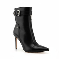 Tuhoomall Western Ankle Boots For Women, Stylish Pointed Toe, 9.5cm High Heel, Zipper Closure, Casual And Office Wear, Adjustable Buckle, All-Season Wedding