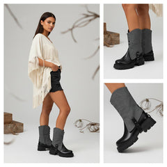 Tuhoomall Stylish Ankle Boots For Women, Casual Short Boots With Round Toe and Thick Heel, Zipper Closure, Versatile For All Seasons