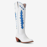 Tuhoomall Western Knee High Floral Embroidered Cowboy Boots for Travel, Outdoor and Casual Fashion with Chunky Heel and Slip-On Design