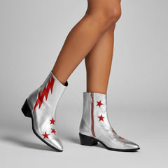 Tuhoomall Pointed-Toe Chunky Heel Ankle Booties with Zipper Closure - Fashionable Floral Applique Design for Parties and Everyday Wear