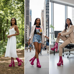 Tuhoomall Chunky Heeled Ankle Boots for Women, Heart Pattern, Zipper Closure, All-Season Fashion, Perfect for Parties and Travel