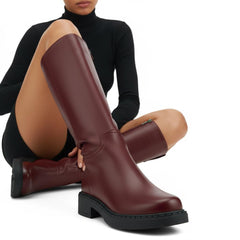 Tuhoomall Fashion Comfort Knee High Boots for Women - Low Heel Zipper Closure, Stylish for Office and Travel, Timeless Solid Color Design