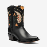 Tuhoomall Fashion Western Ankle Boots with Embroidered Floral Design for Casual Travel - 6cm Chunky Heel, Comfortable Slip-On Style