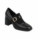 Tuhoomall Mary Jane High Heel Loafers for Women, 7.5 cm Chunky Heel, All-Season Fashion, Pure Leather, Comfortable Slip-On Design