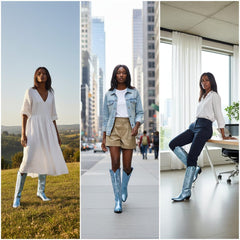 Tuhoomall Western Mid Calf Boots for Women, Embroidered Pointed Toe, Chunky Heel, Slip-On Design for Casual Style