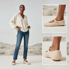 Tuhoomall Comfortable Flat Shoes For Women, Classic Office Style, Adjustable Buckle, Solid Color Design, Perfect For Spring And Summer